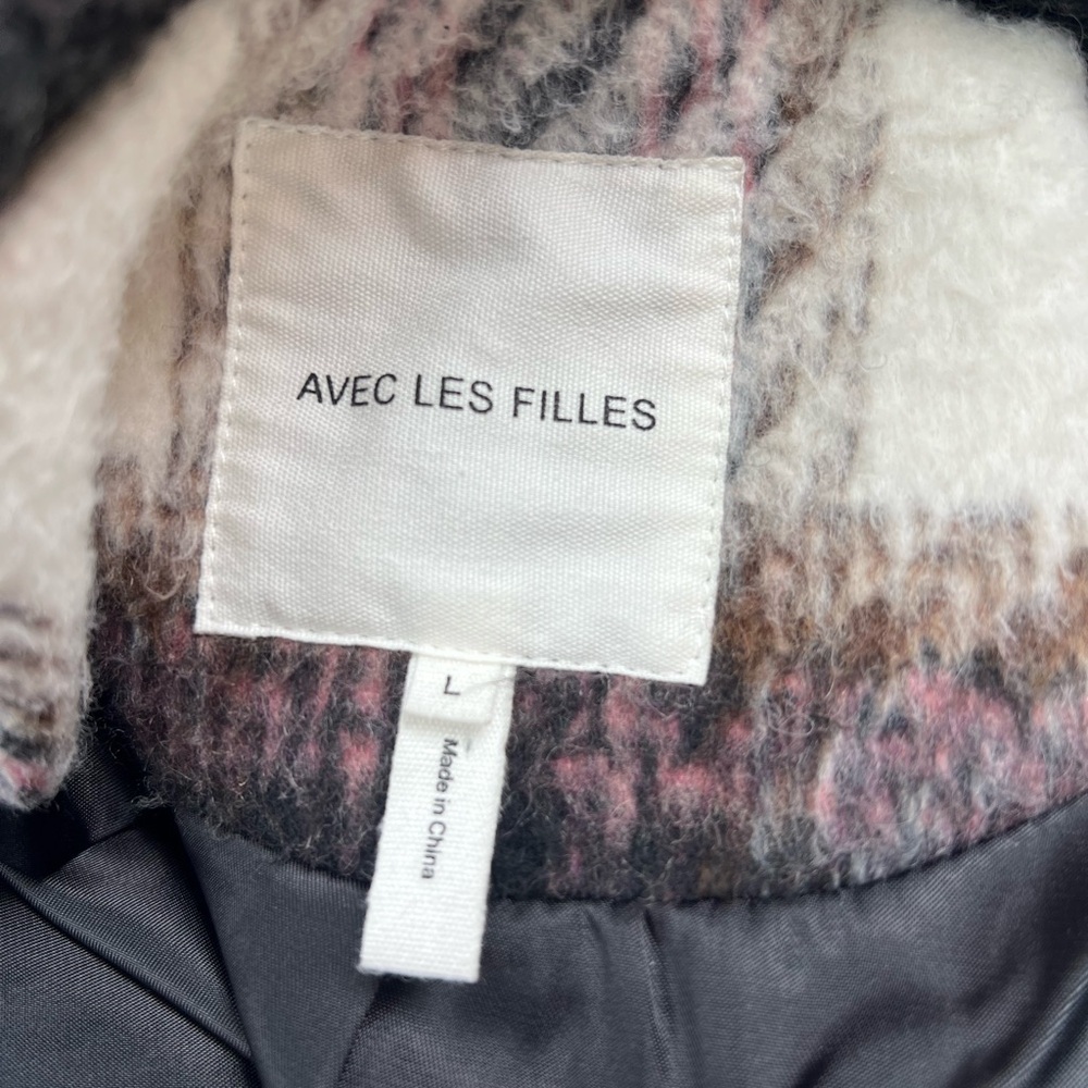 NWOT Avec Les Filles Shawl Collar Peacoat Wool-Blend large maroon/white/black - Picture 5 of 5